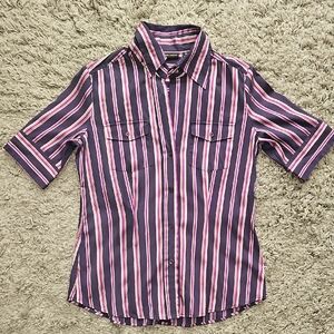 New York & Company Purple and Pink Striped Shirt Button Down, Med